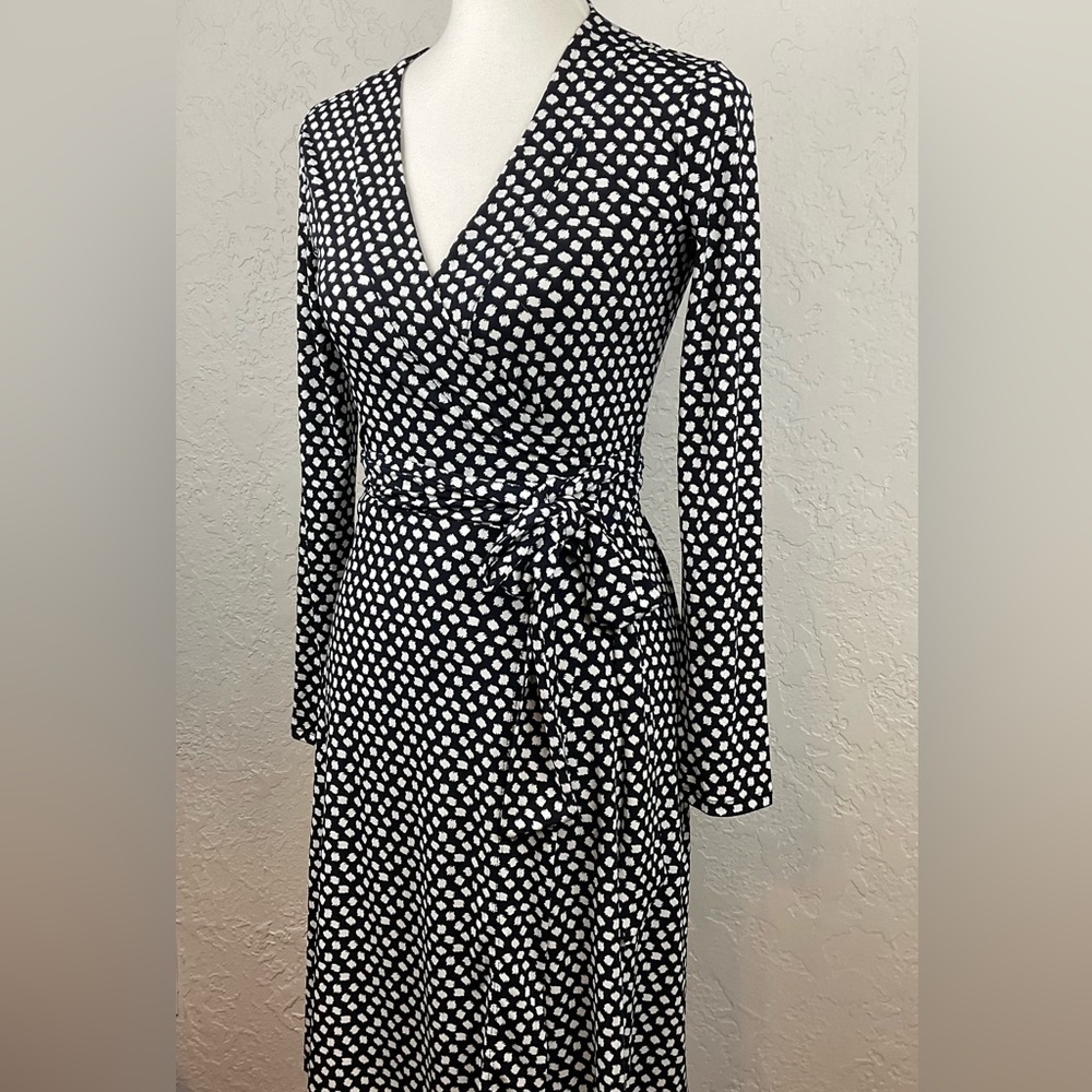 Banana Republic Long Sleeve Black White Polka Dot Wrap Dress Size XS - Picture 2 of 13